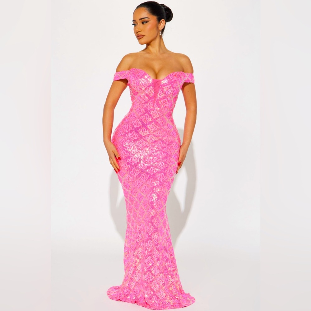 Off The Shoulder Hot Pink Prom Dress